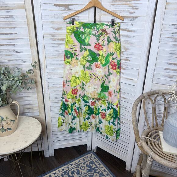 ANTONIO MELANI Women's 12 Cotton Perla Tropical Floral Print Tiered Maxi Skirt - Picture 5 of 12